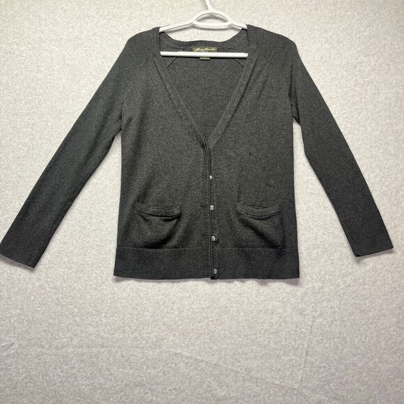 Eddie Bauer Women’s Cotton an Cashmere Cardigan Sweater Preppy Charcoal size S - Picture 1 of 6